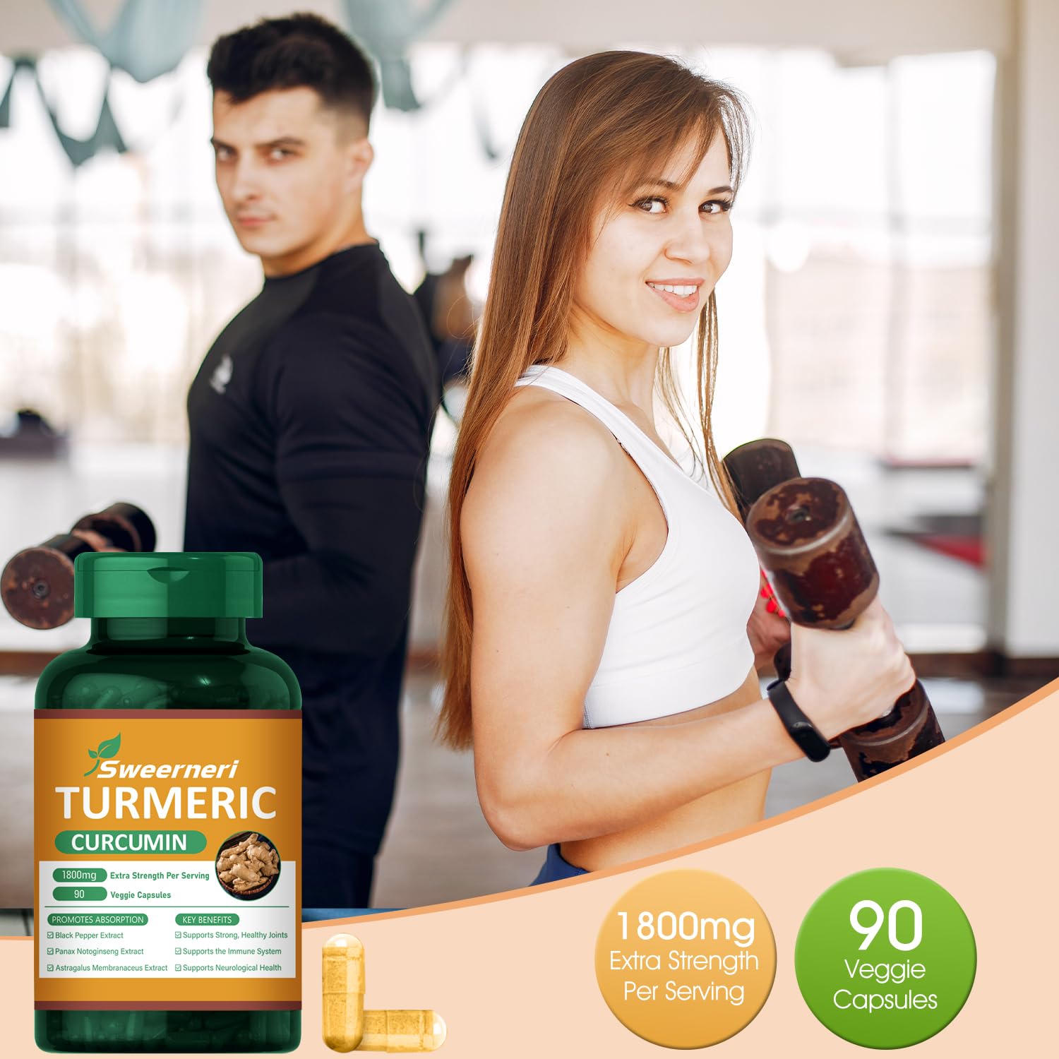 Sweerneri Turmeric Curcumin 1800mg: dosis diaria para un plan de 30 días