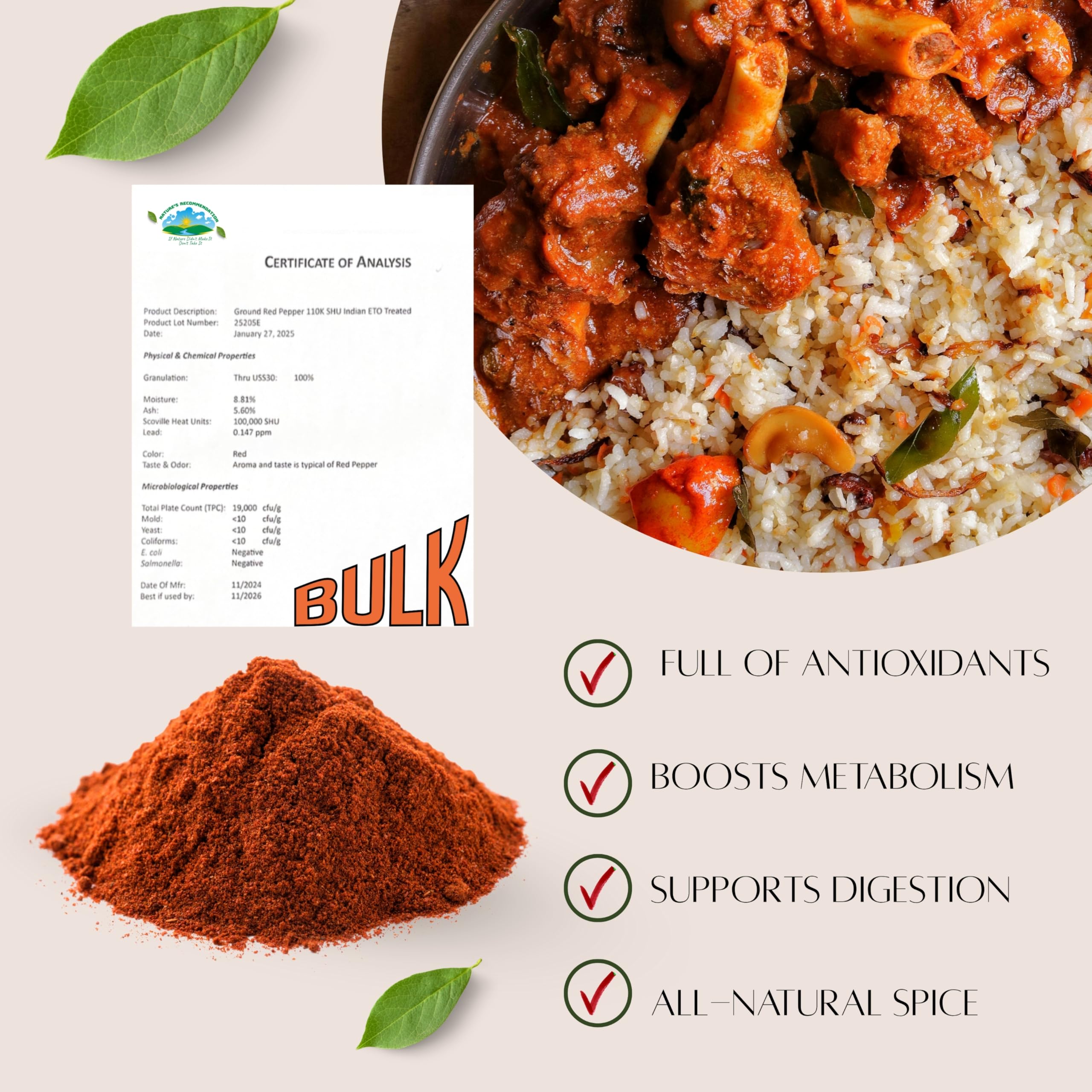 Sweet Sunnah Cayenne: etiqueta del producto para control de porciones.