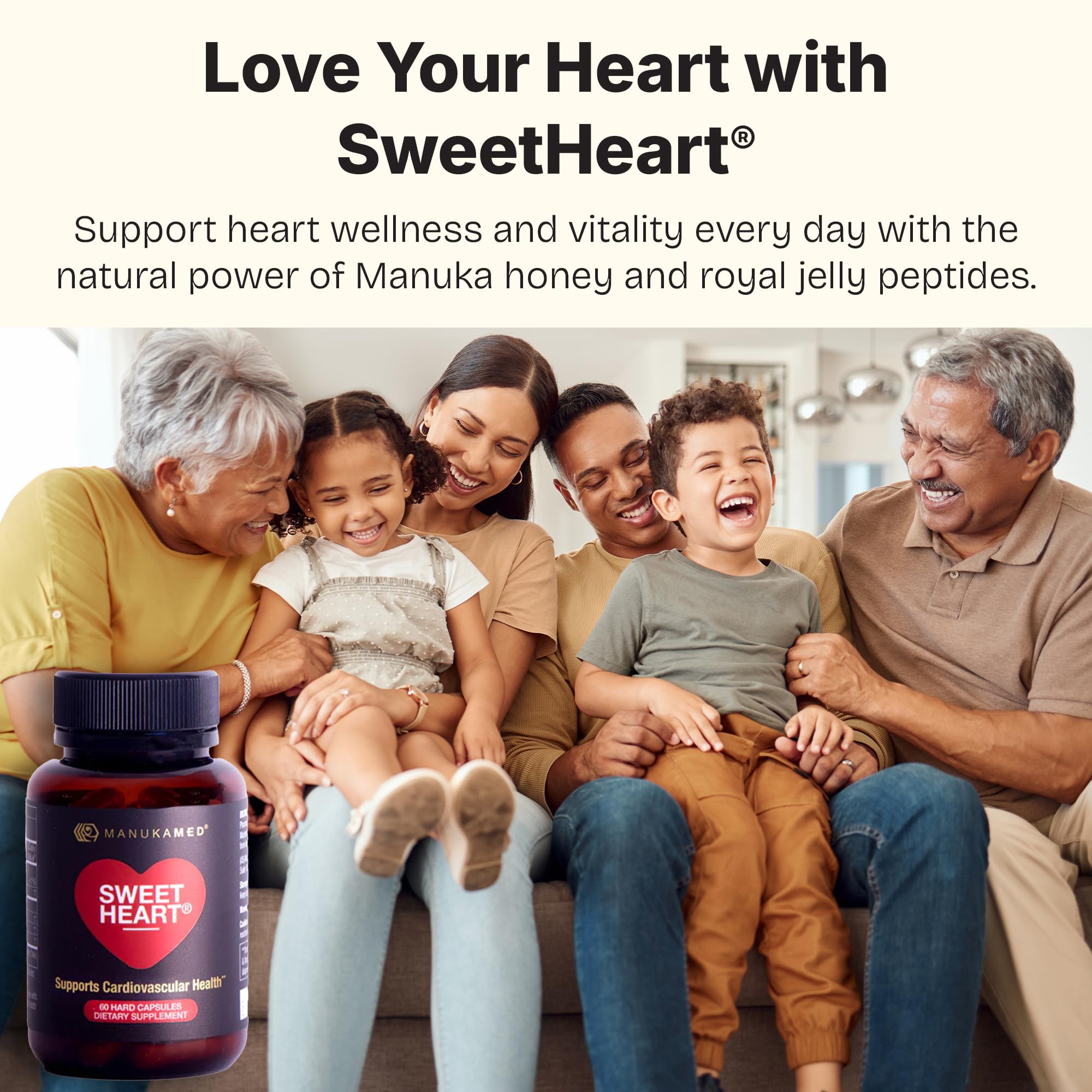 SWEETHEART etiqueta destaca miel Manuka y origen en Nueva Zelanda.