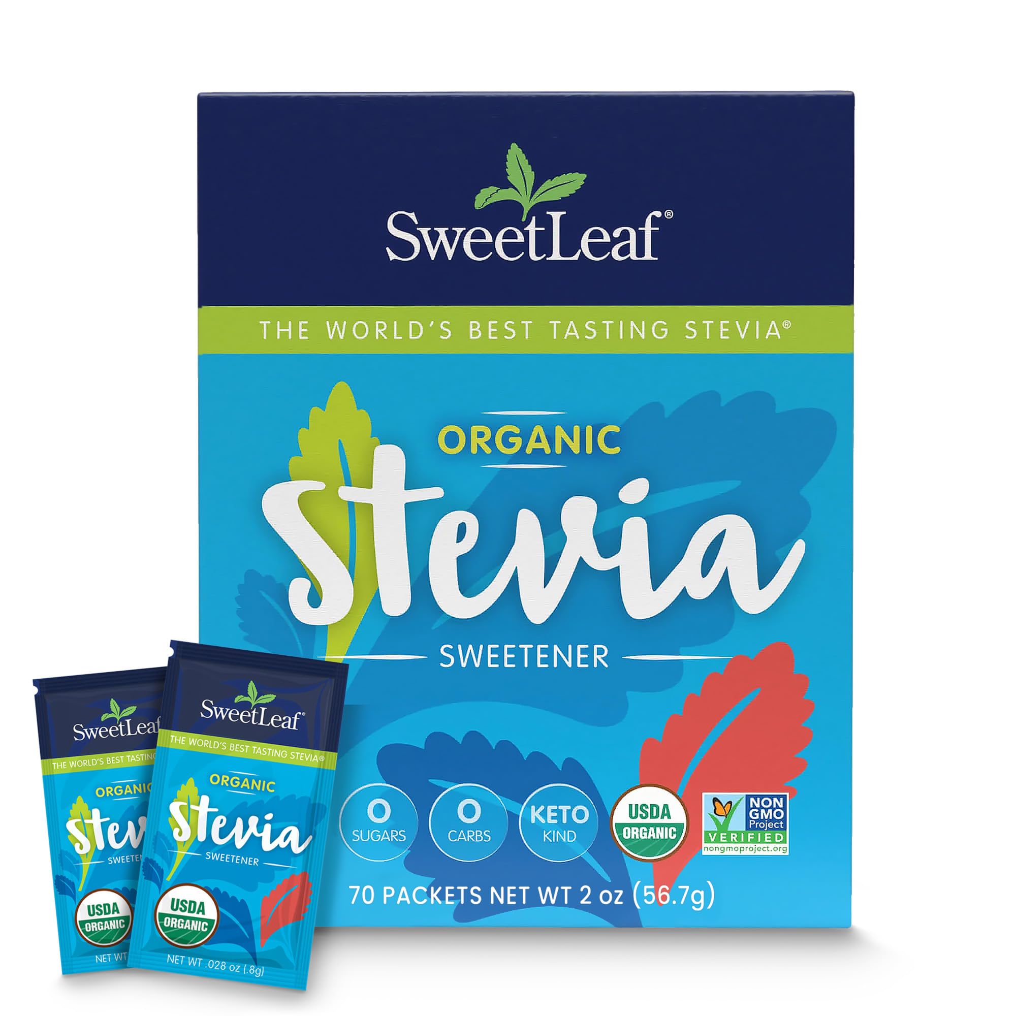 SweetLeaf Stevia orgánica, 70 paquetes, dulzor sin calorías para tus recetas.