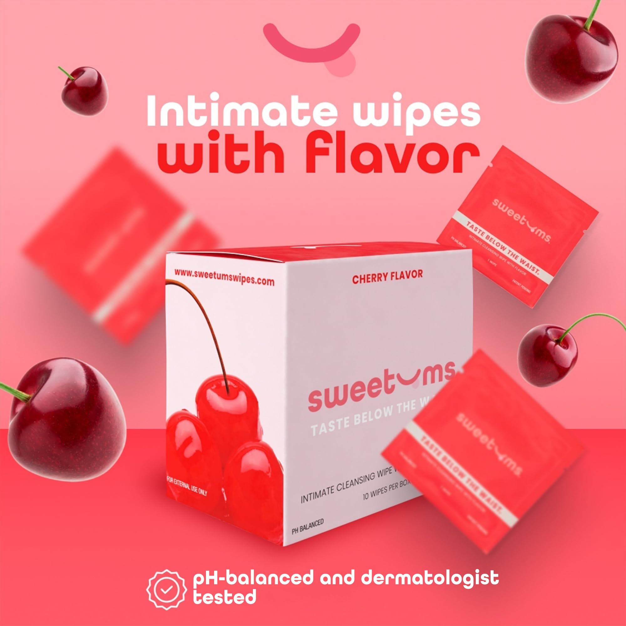 Sweetums: toallitas femeninas sabor cereza con aroma agradable para momentos frescos.