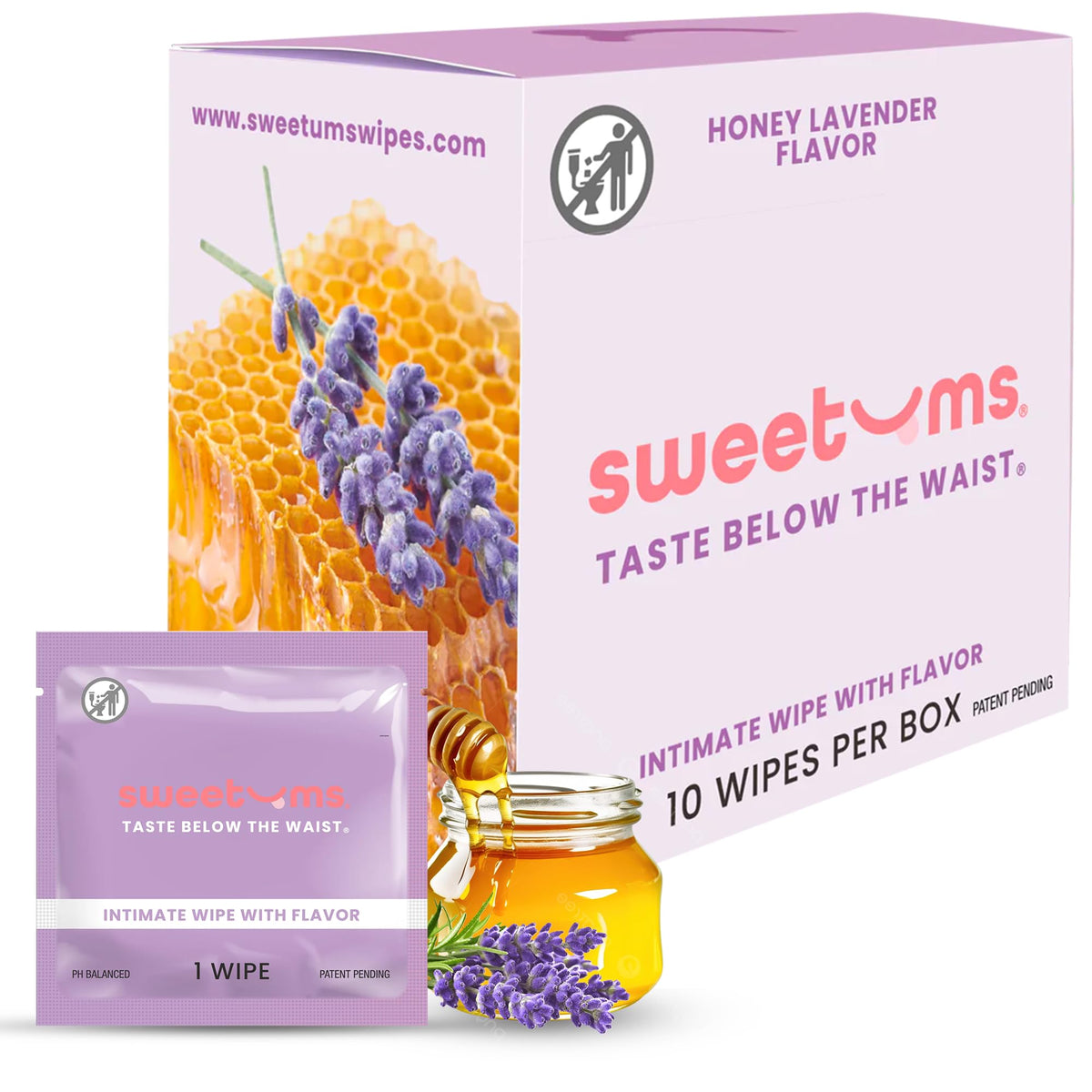 Sweetums toallitas femeninas sabor lavanda miel en empaque individual para frescura al instante