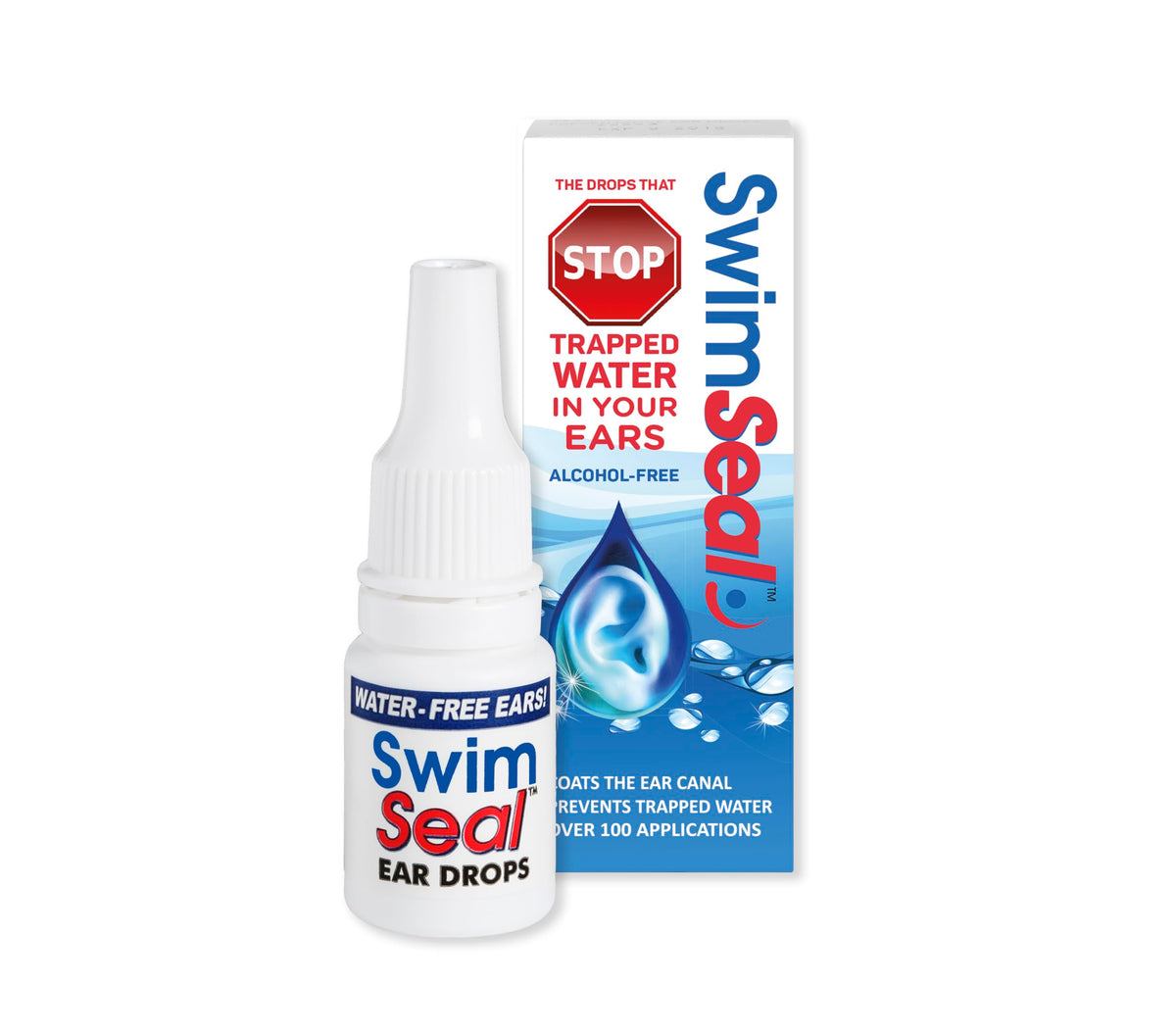 SwimSeal gotas para oídos durante natación; protección ante el agua en el canal auditivo.