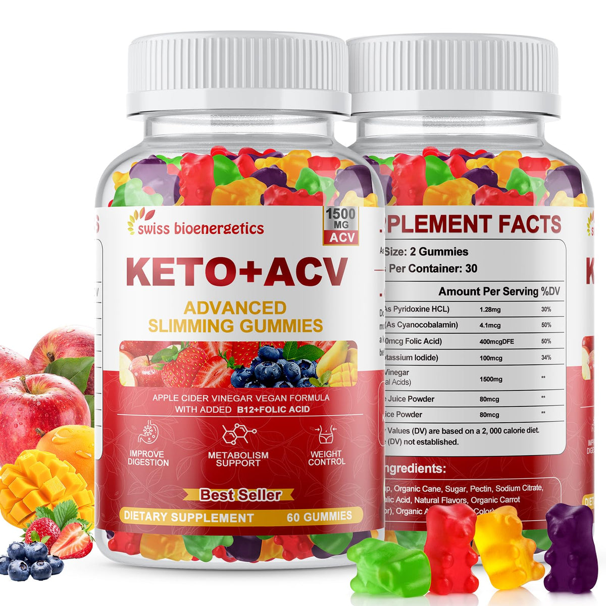 Swiss Bioenergetics Gomitas Keto ACV en frasco, apoyo diario para bienestar.