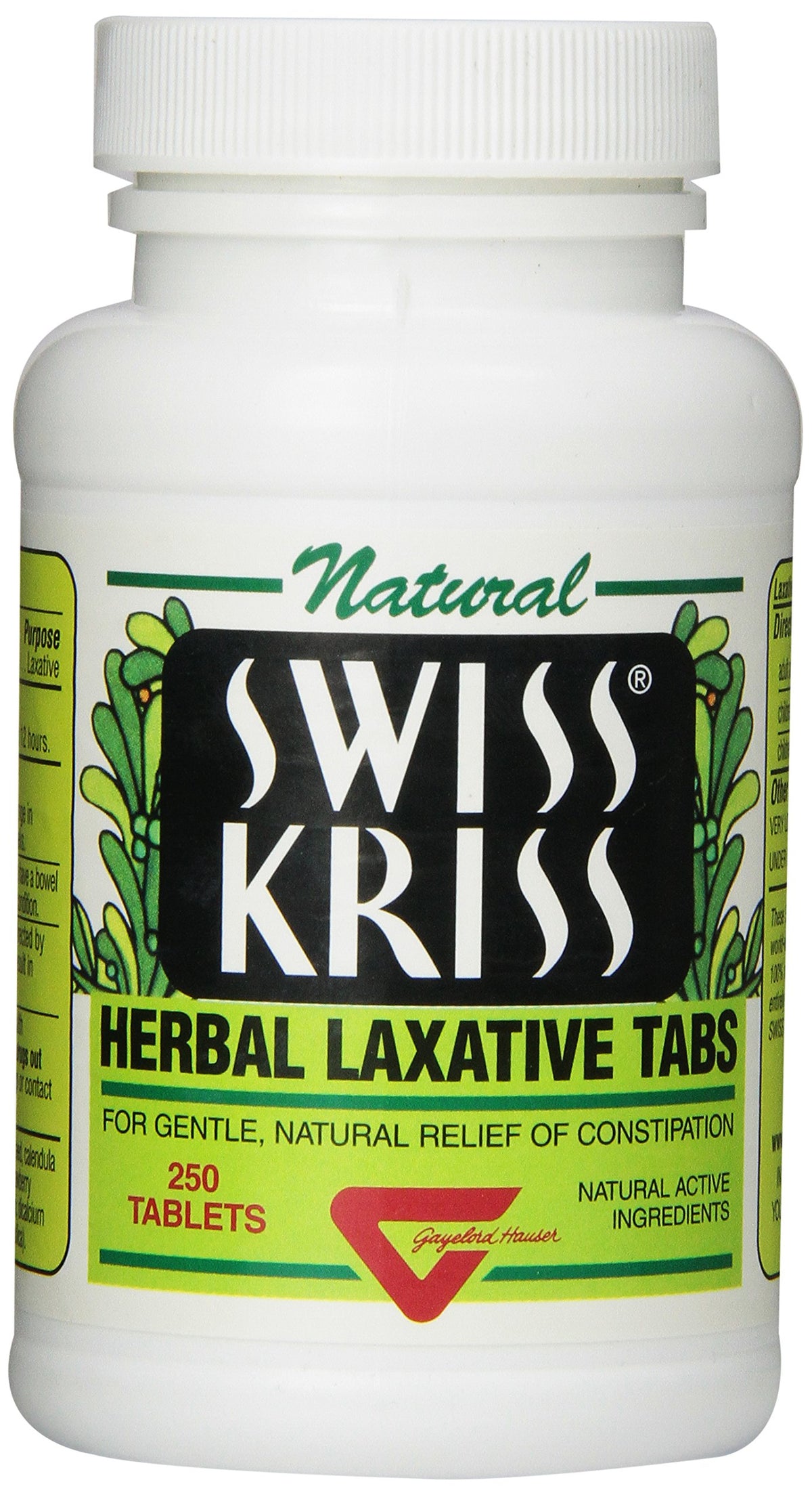 Swiss Kriss envase de tabletas laxantes herbales para uso diario
