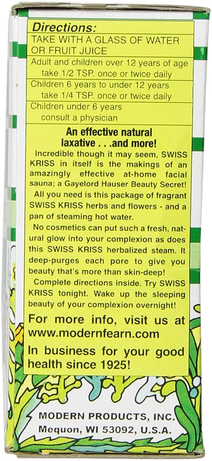 Swiss Kriss ingredientes naturales de hierbas para apoyo digestivo.
