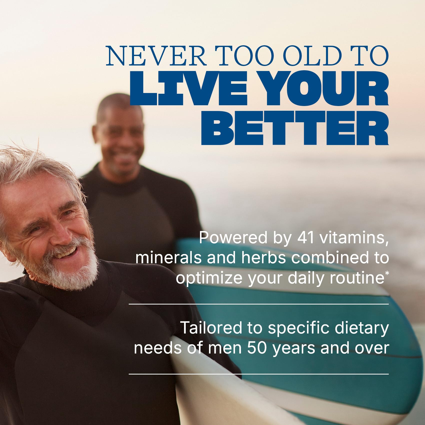 Capsulas de Swisse Daily Multivitamin para hombres 50+, promueven vitalidad sostenida.