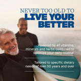 Capsulas de Swisse Daily Multivitamin para hombres 50+, promueven vitalidad sostenida.