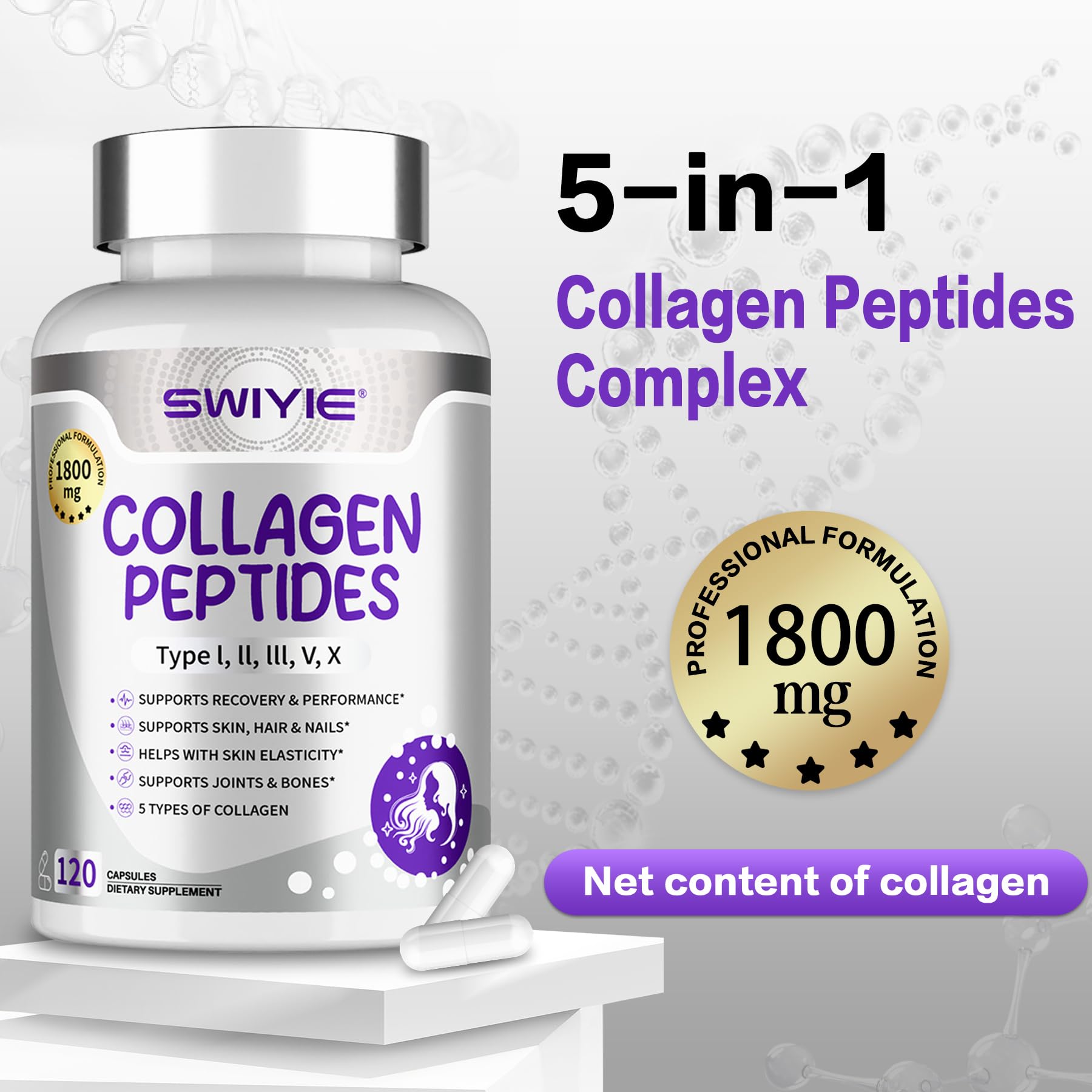 Swiyie cápsulas de colágeno de alta absorción sin regusto