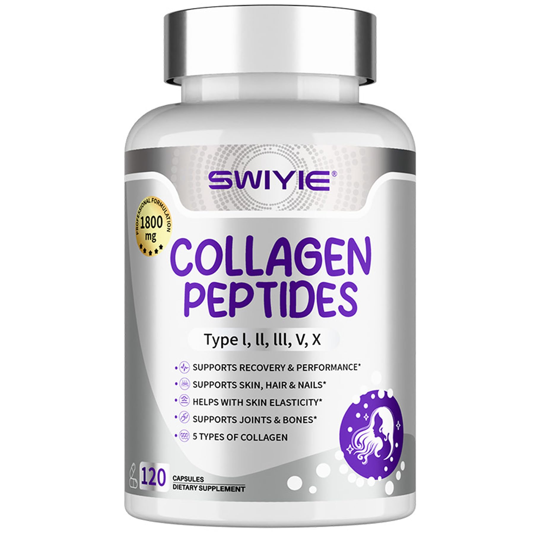 Swiyie capsulas colageno multi 1800mg en botella para piel saludable