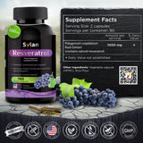 SYLAN Resveratrol, botella de cápsulas, diseño práctico para uso diario.