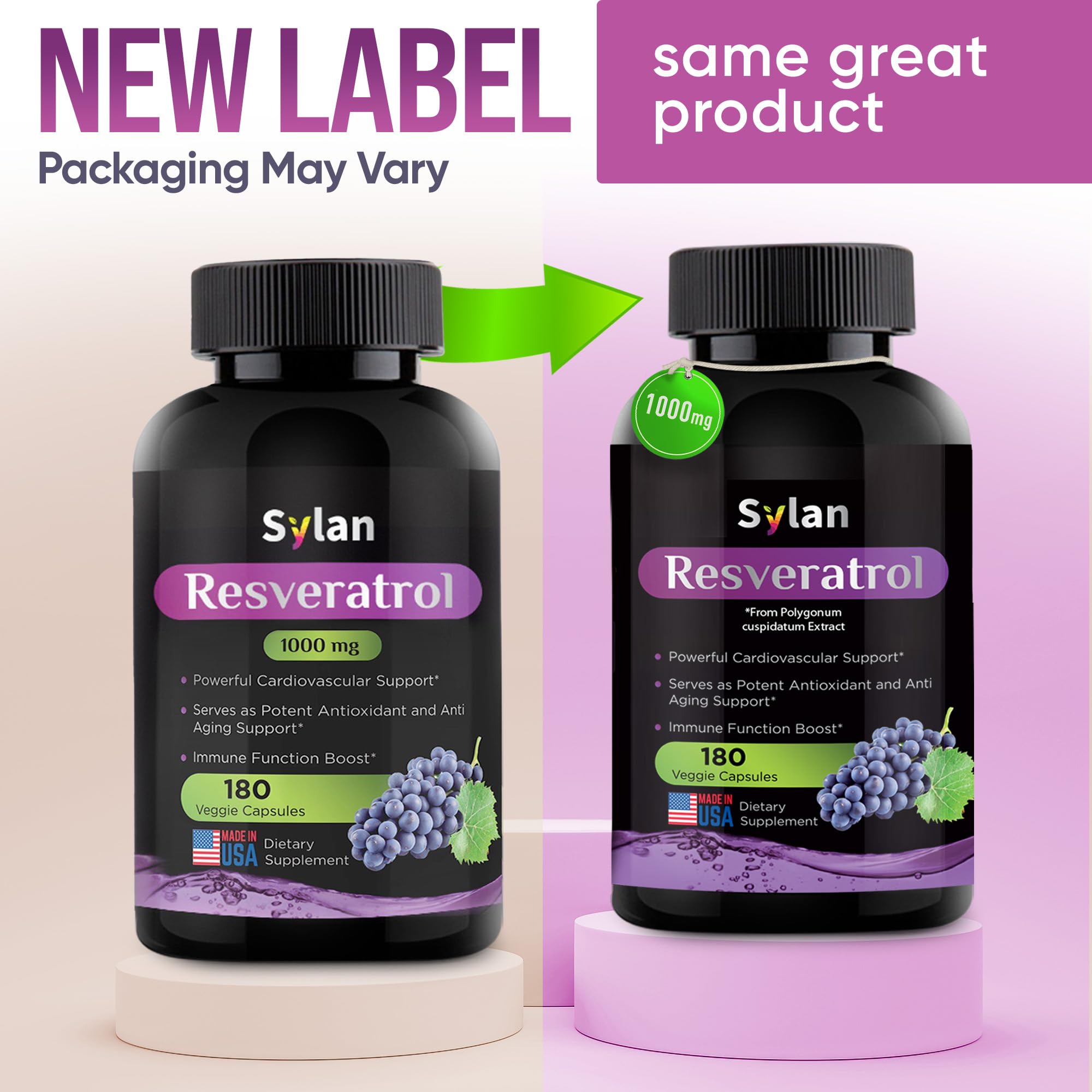 SYLAN Resveratrol, cápsulas de 1000 mg por dosis para rutina diaria.
