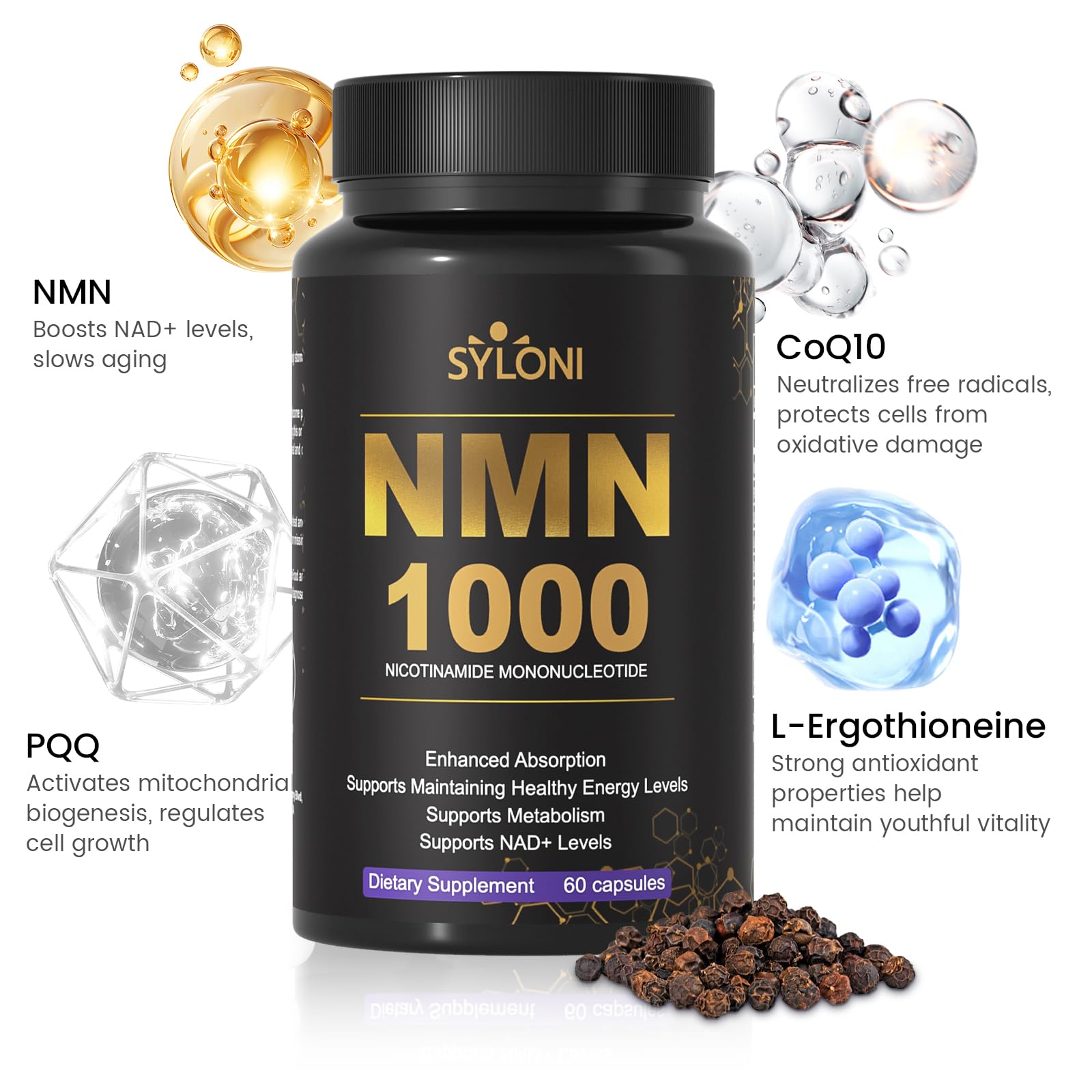 Syloni NMN fórmula 4 en 1 con NAD+ para soporte diario