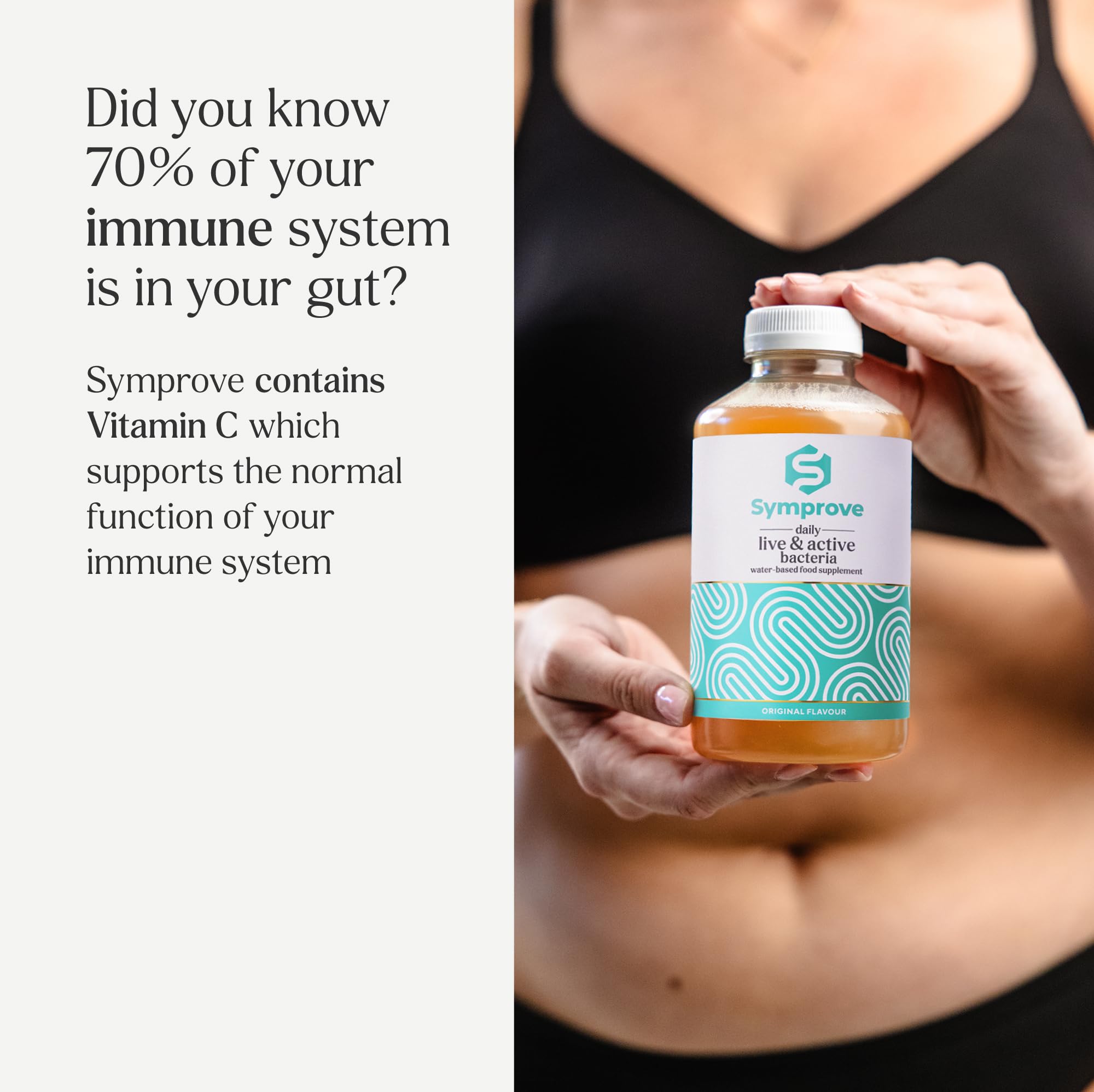 Empaque de Symprove Mango y Passionfruit, opción sostenible y fácil de almacenar.