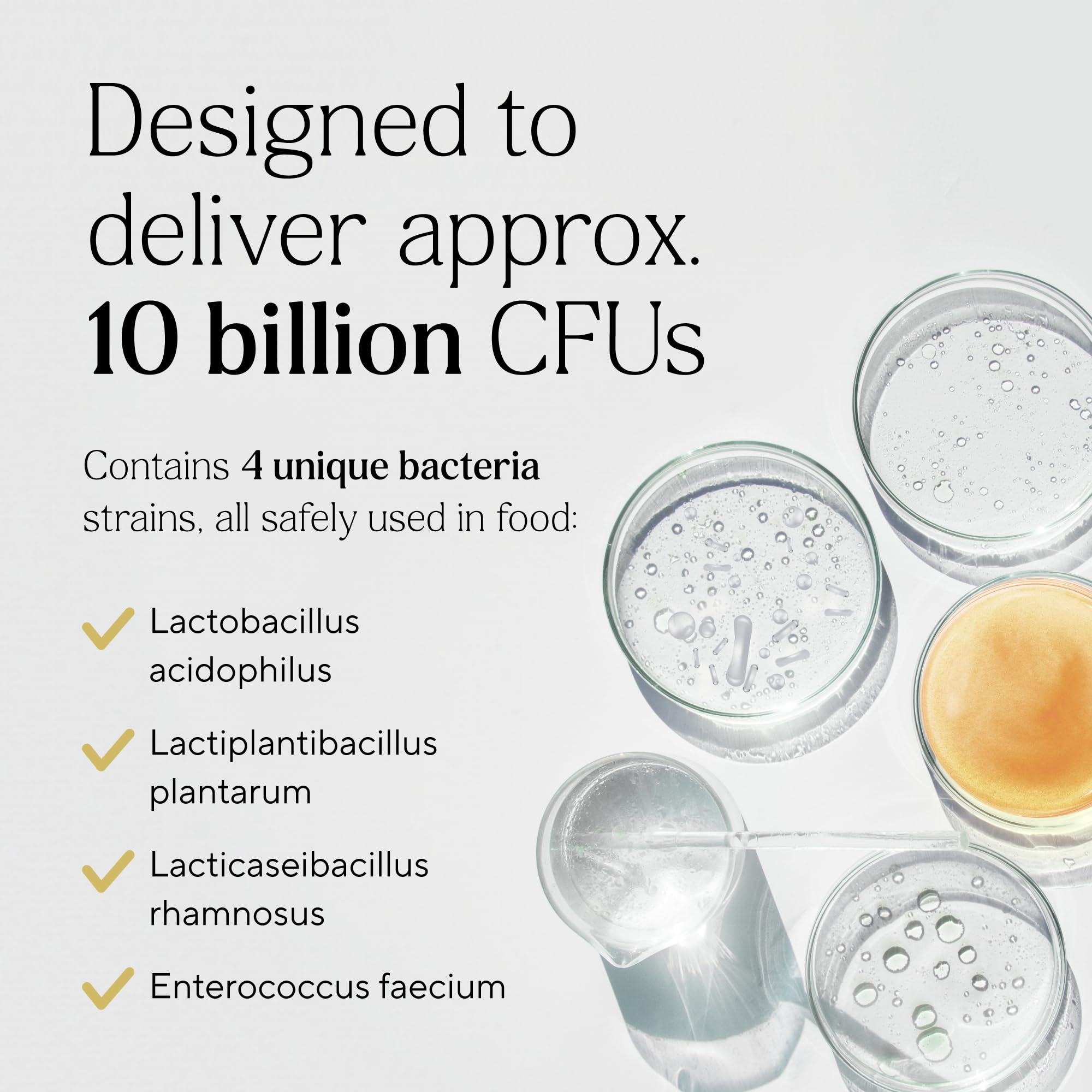 Ingredientes de Symprove Mango y Passionfruit mostrando bacterias vivas para el intestino.