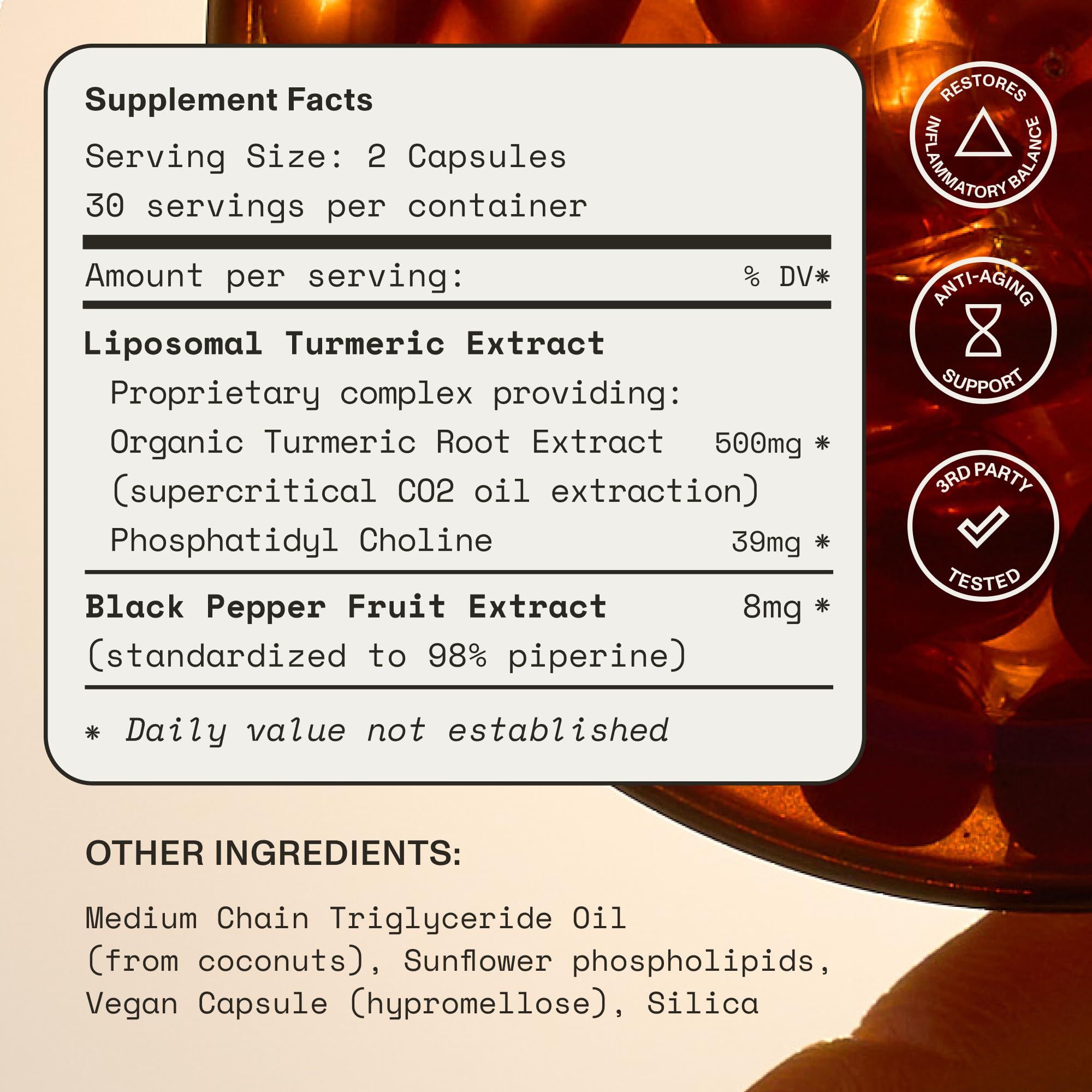 Synchro Gold curcuma liposomada, etiqueta clara, destaca extracción CO2.
