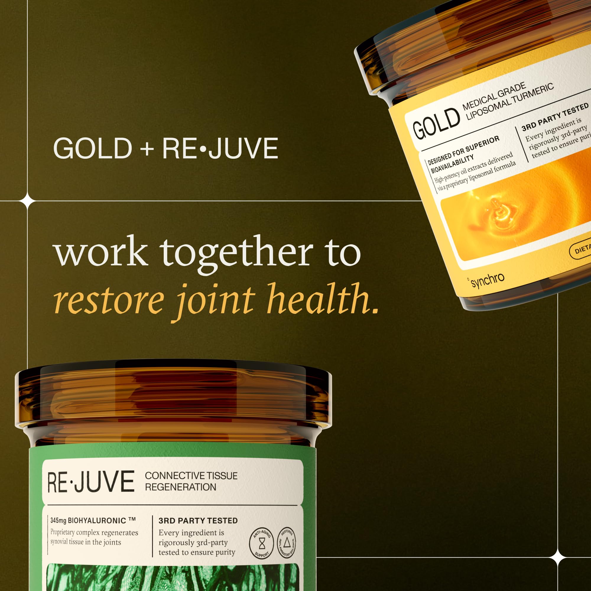 Synchro Gold curcuma liposomada frasco cerca, enfatiza extracción completa.
