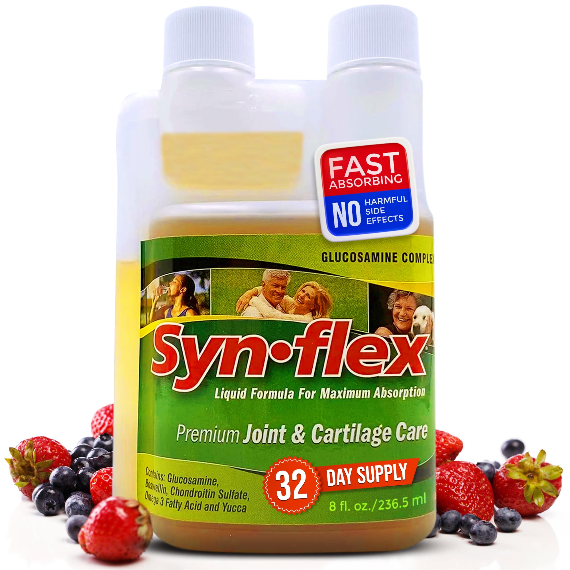 Synflex glucosamina frambuesa, botella para movilidad diaria.