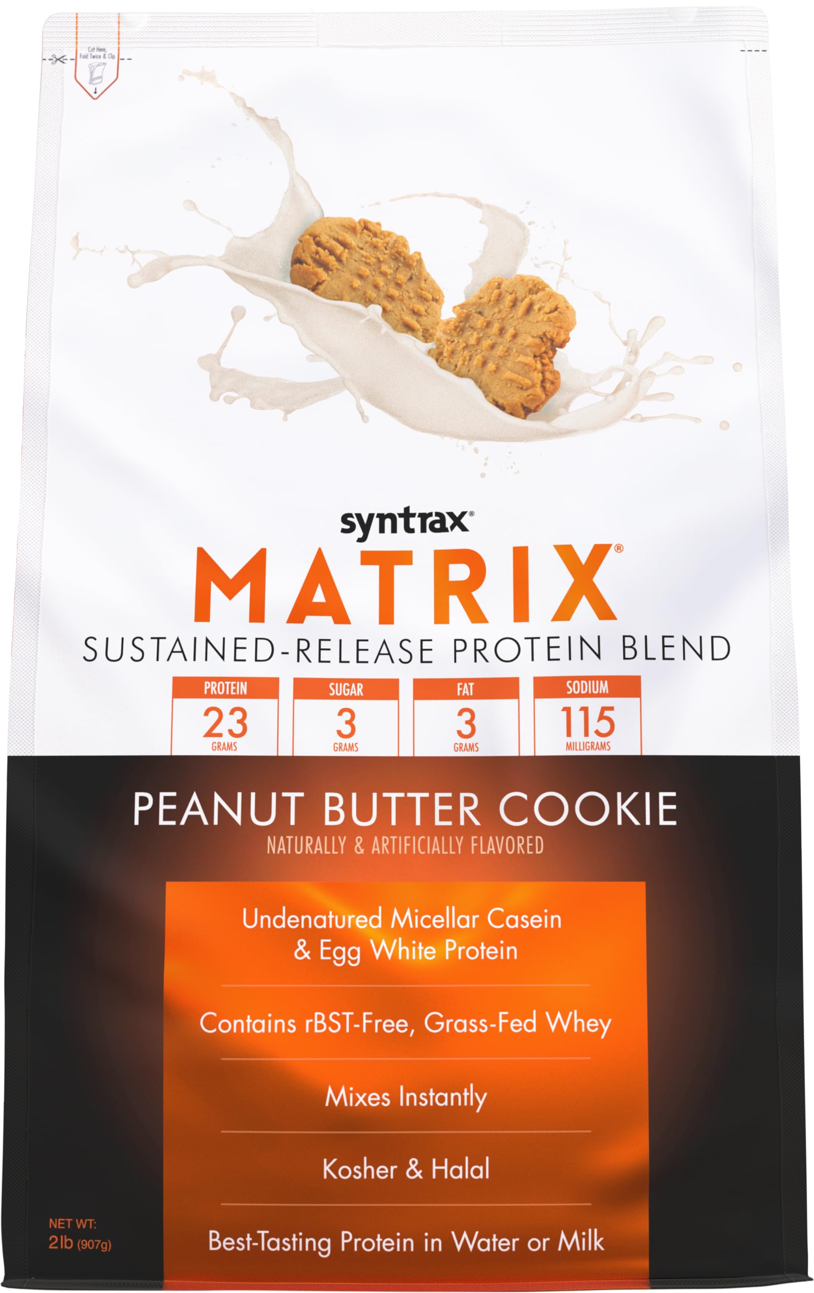 Syntrax Matrix con trozos de galleta mantequilla de maní, snack proteico sabroso.