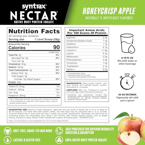 Syntrax Nectar sabor Fuzzy Navel, mezcla fácil para snack proteico rápido.