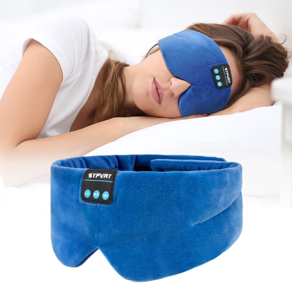 SYPVRY antifaz dormir azul: auriculares inalámbricos integrados para dormir mejor.