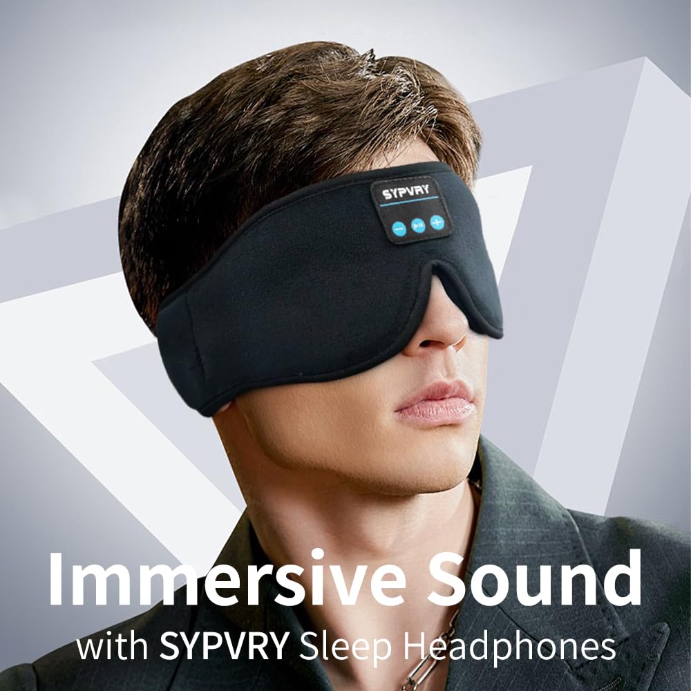 SYPVRY máscara de sueño Bluetooth, ideal para viaje en avión.