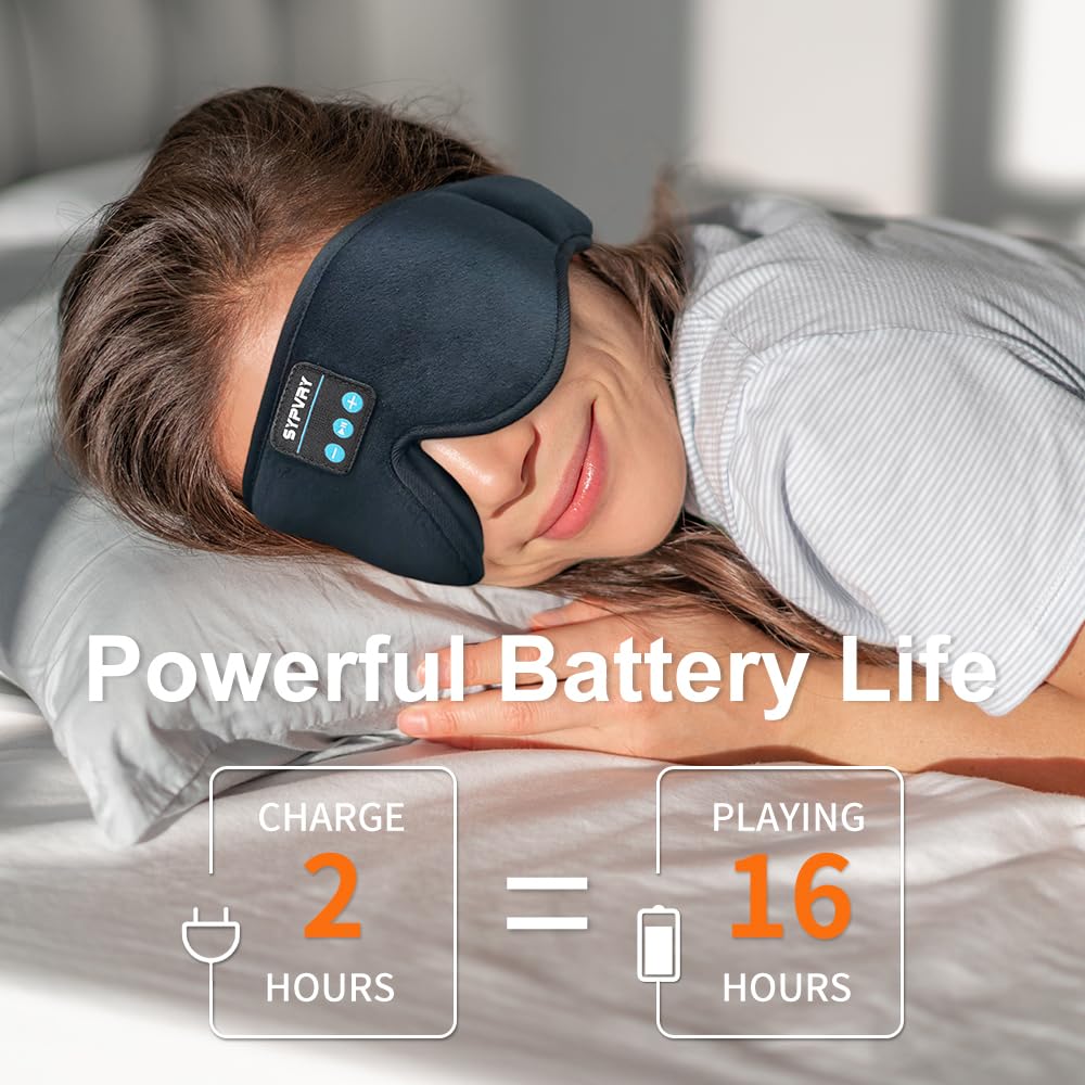 SYPVRY máscara de sueño Bluetooth, vista lateral, comodidad para dormir de lado.
