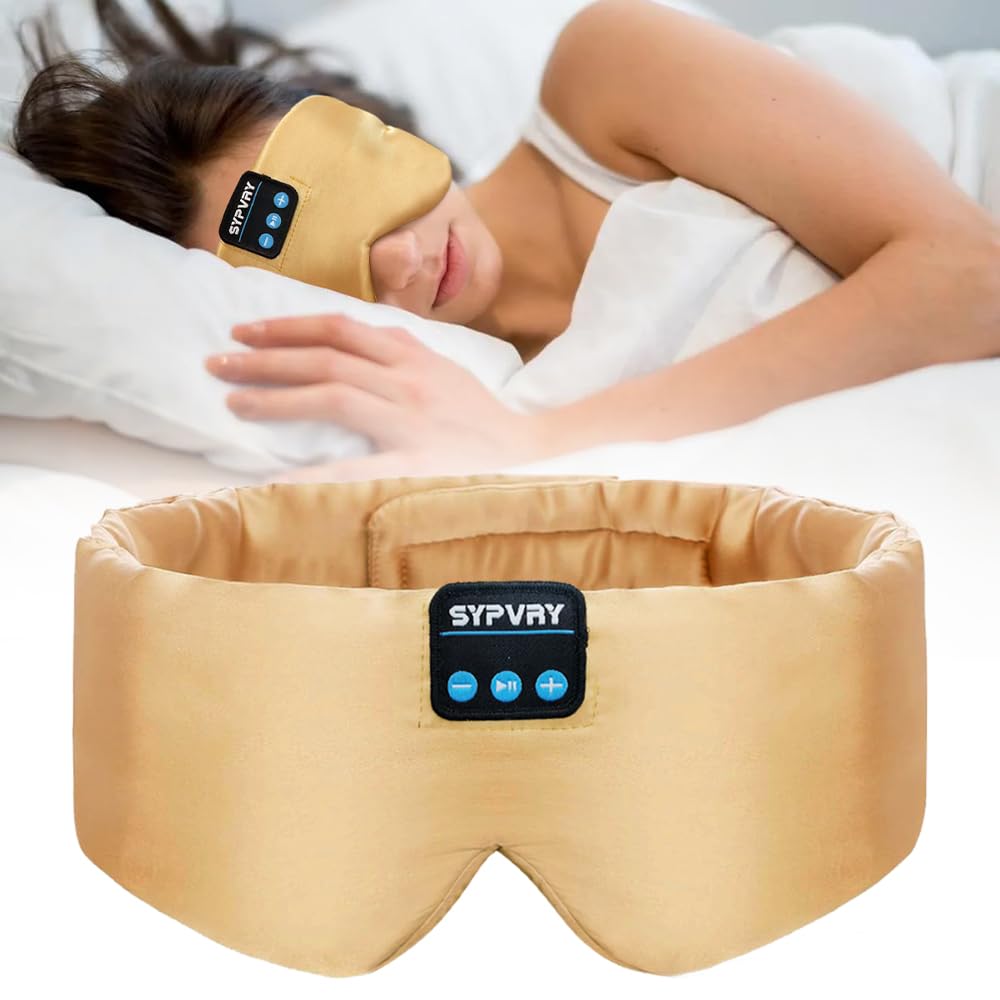 SYPVRY mascarilla-dormir bluetooth-oro: bloquea la luz para dormir mejor