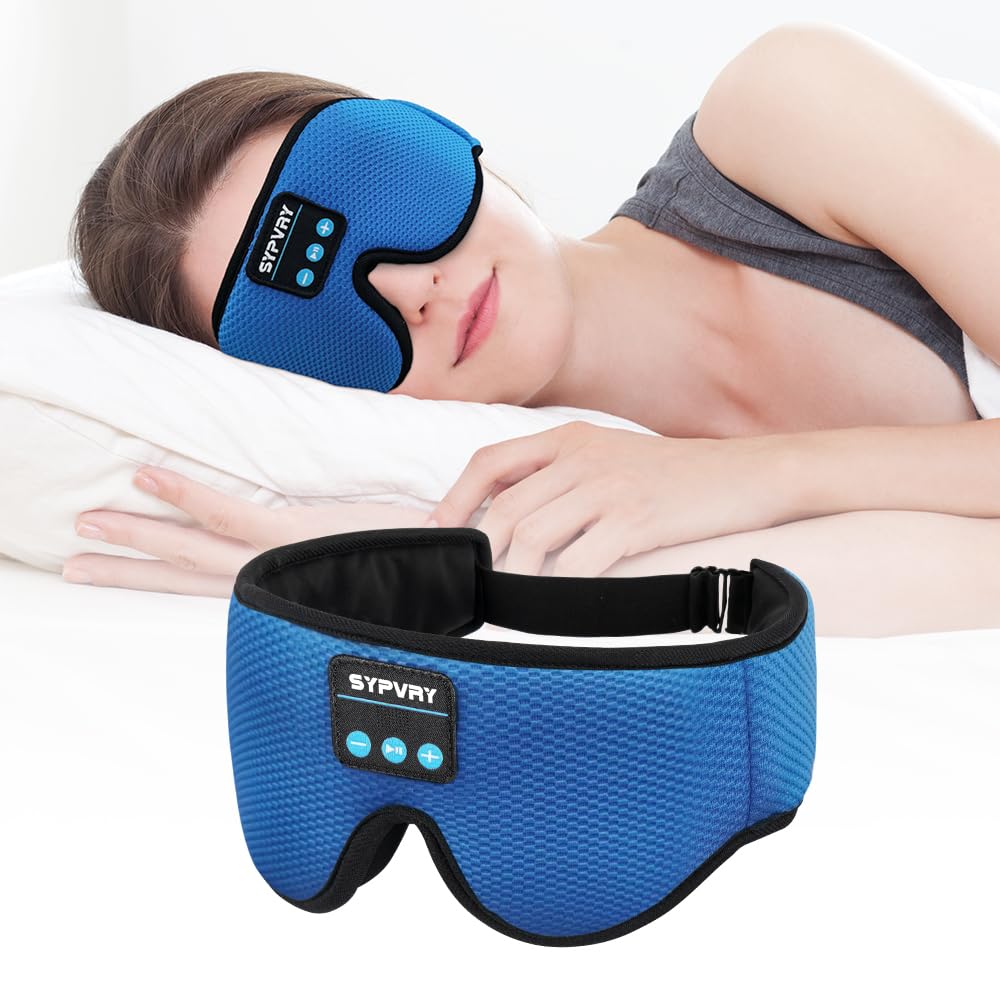 SYPVRY mascarilla de sueño Bluetooth con auriculares para dormir sin distracciones.