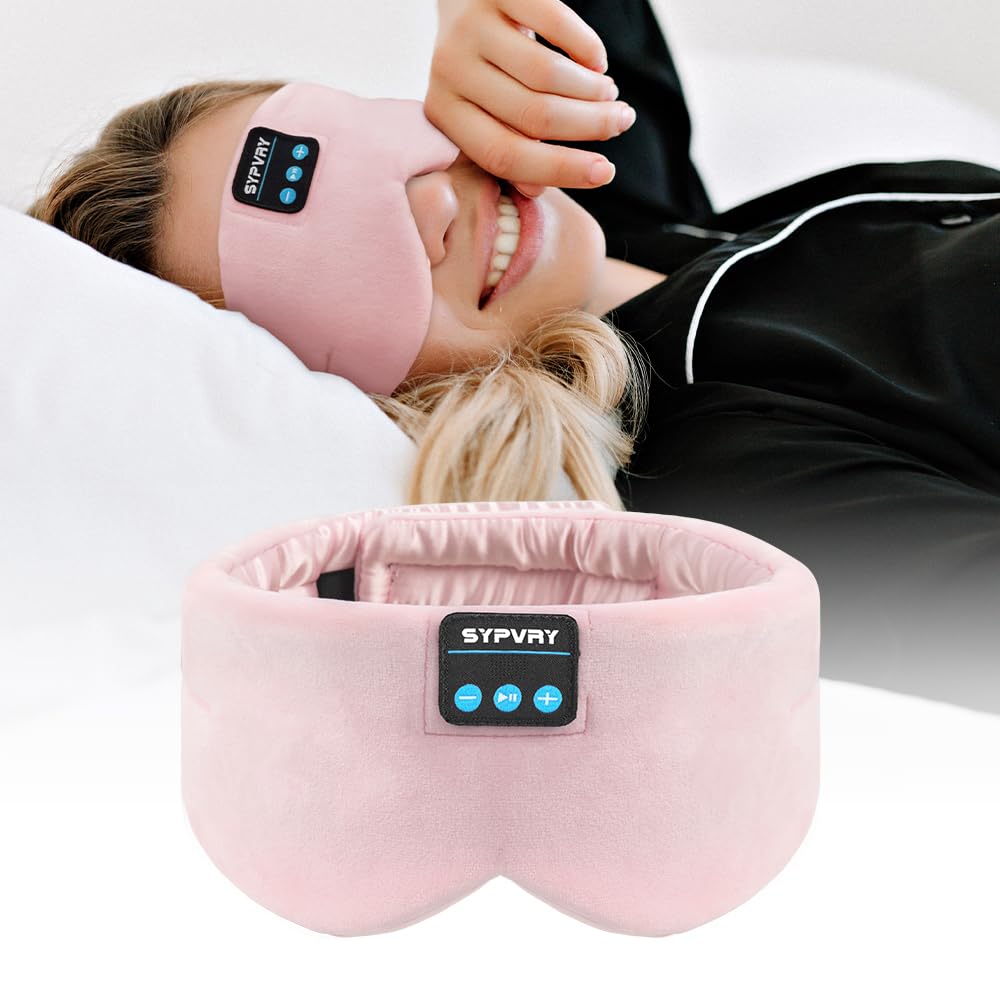 SYPVRY máscara de sueño rosa con auriculares integrados para escuchar durante la noche