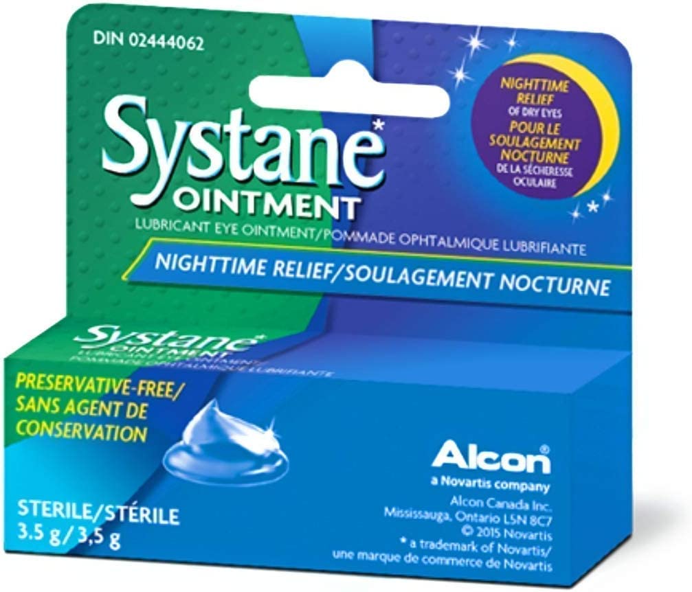 Systane Ungüento Ocular Nocturno: aplicación suave para alivio de ojos secos durante la noche.
