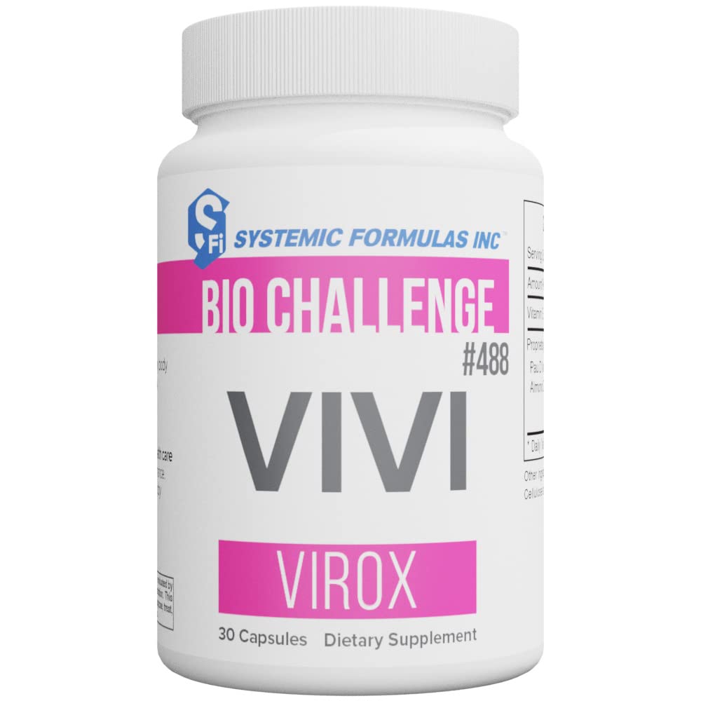 Botella de Systemic Formulas Bio Challenge 488 VIVI Virox, cápsulas para apoyo inmunitario diario.