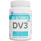 Systemic Formulas DV3 BioNutriment, botella mostrando la dosis diaria para inmunidad