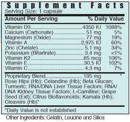 Systemic Formulas DV3 BioNutriment, etiqueta destacando ingredientes clave
