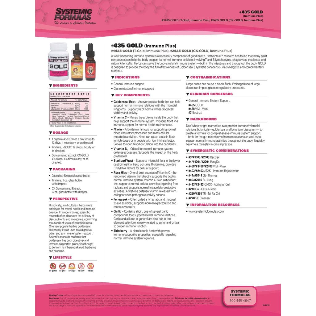 Systemic Formulas Gold Immune Plus caja presentación, información clave a la vista.