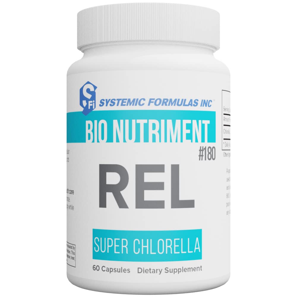 Systemic Formulas REL-Chlorella, botella visible, apoya el bienestar general.
