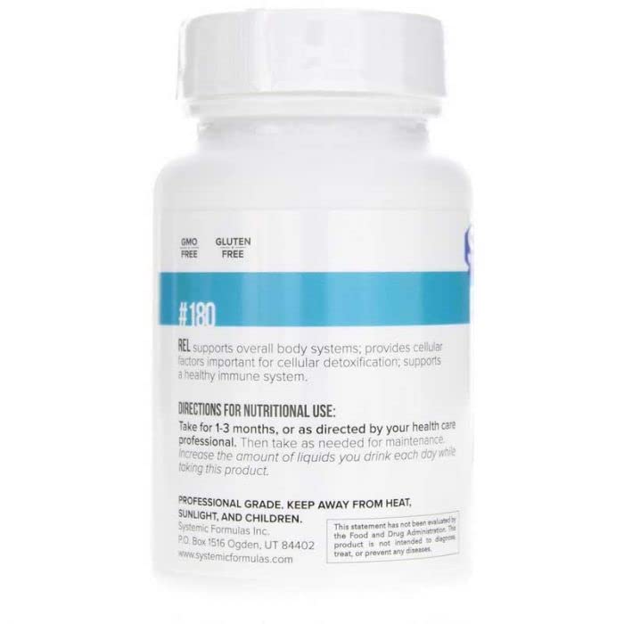 Systemic Formulas REL-Chlorella, cápsulas cercanas, muestra textura y pureza para consumo diario.