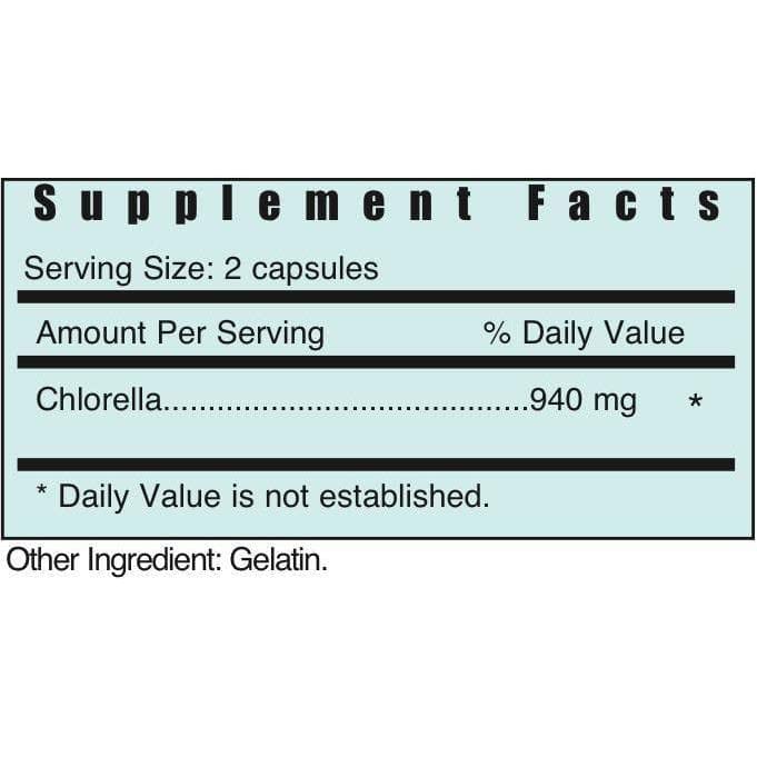Systemic Formulas REL-Chlorella, cápsulas visibles, uso diario para equilibrio general.