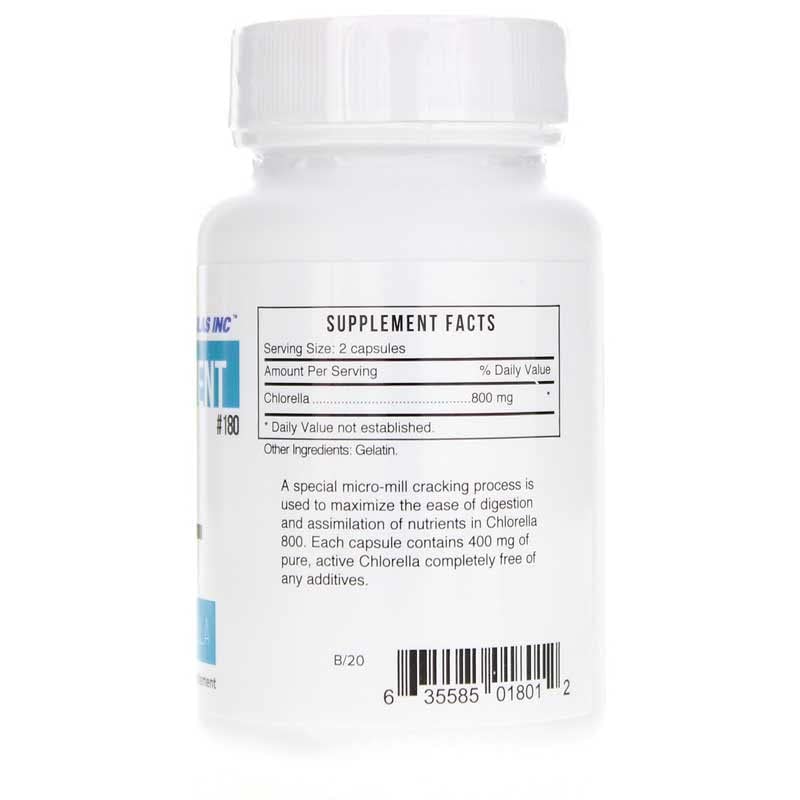 Systemic Formulas REL-Chlorella, etiqueta legible, resalta apoyo a la salud inmune y limpieza suave.