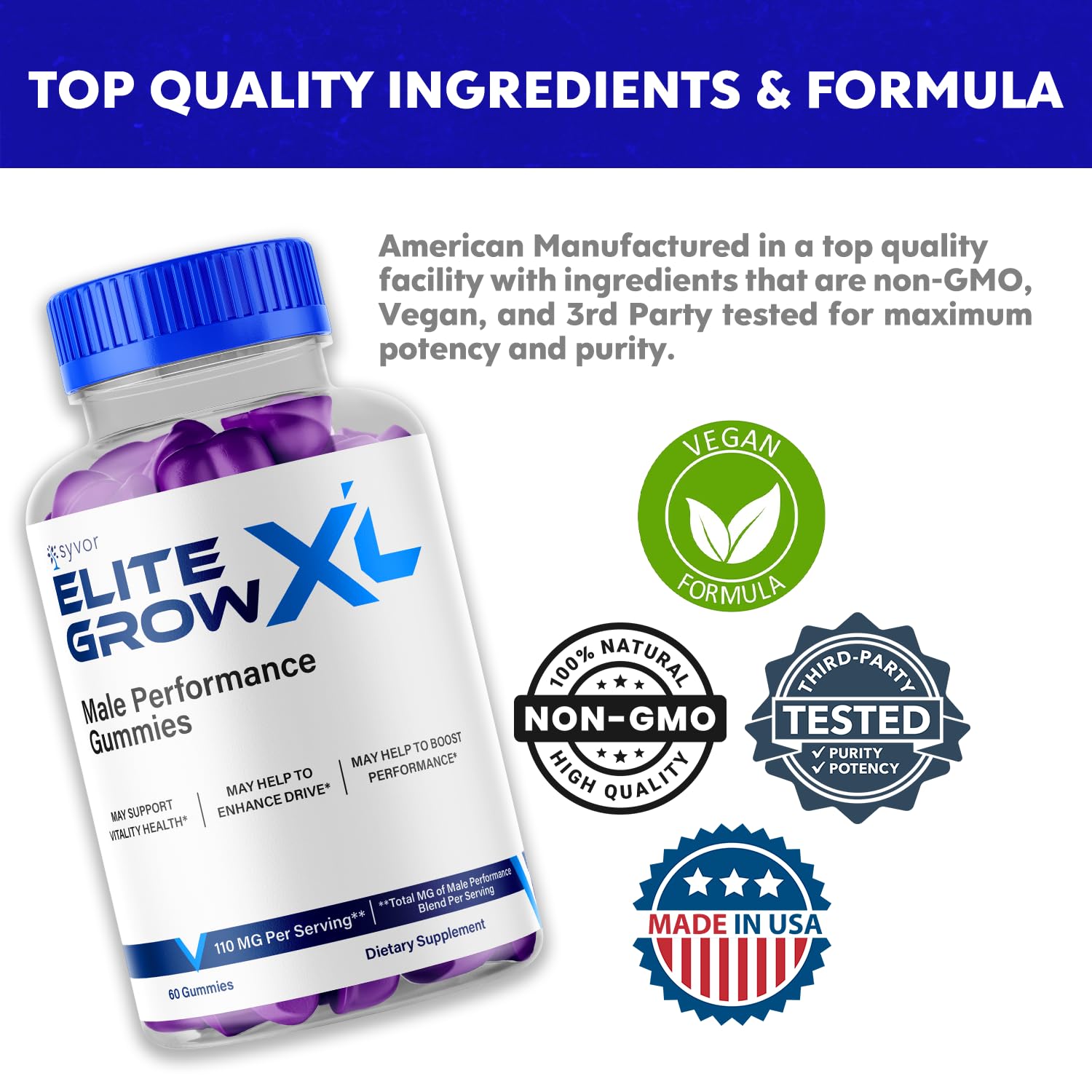 Botella de Syvor Elite Grow XL con etiqueta clara y natural.