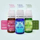 Sz Essentials Lotus Azul: fragancia terrosa para meditación.