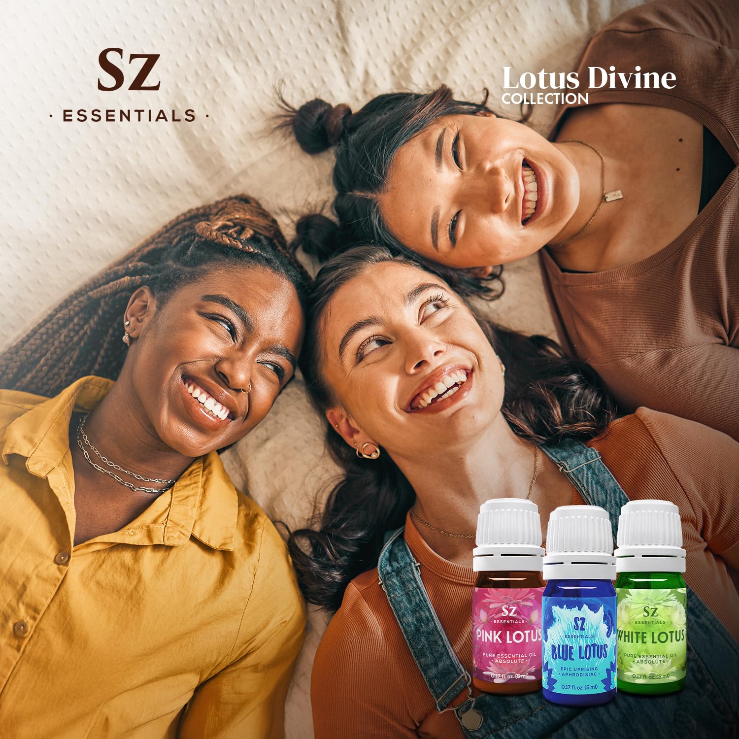 Sz Essentials Lotus Set: empaque elegante para colección de aceites.