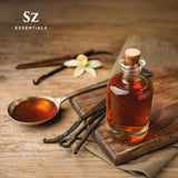 Sz Essentials Vanilla: etiqueta vegan y grado terapéutico que respalda pureza.