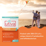 Szio+ Utiva Probiotic: etiqueta frontal destacando mezcla natural de cepas probióticas.