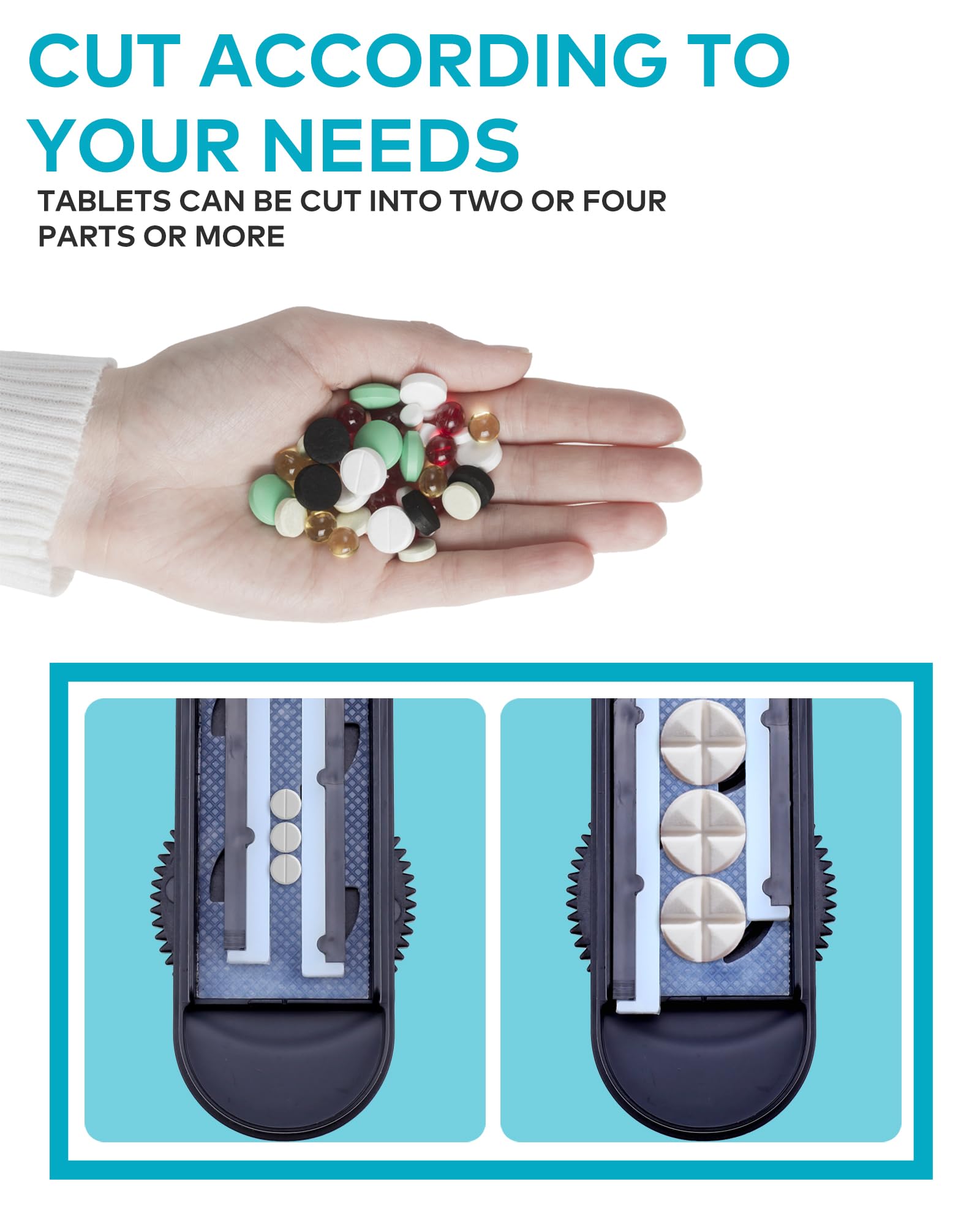 SZREDU uso sencillo: coloca pastillas y presiona para dividir.