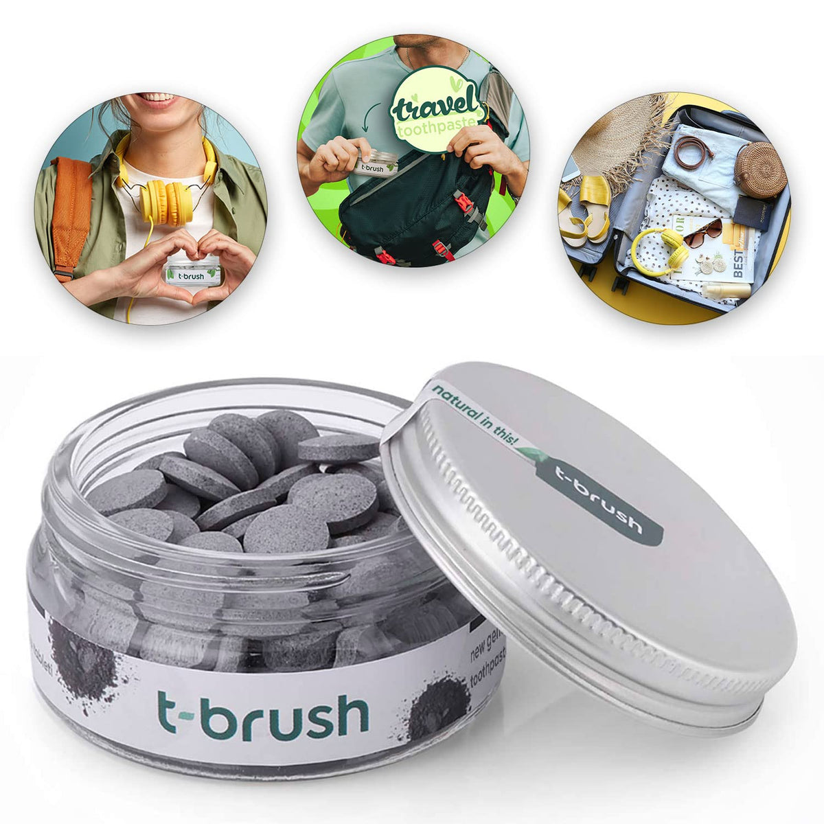 TBrush tableta dental blanqueadora en pack eco con envase reutilizable