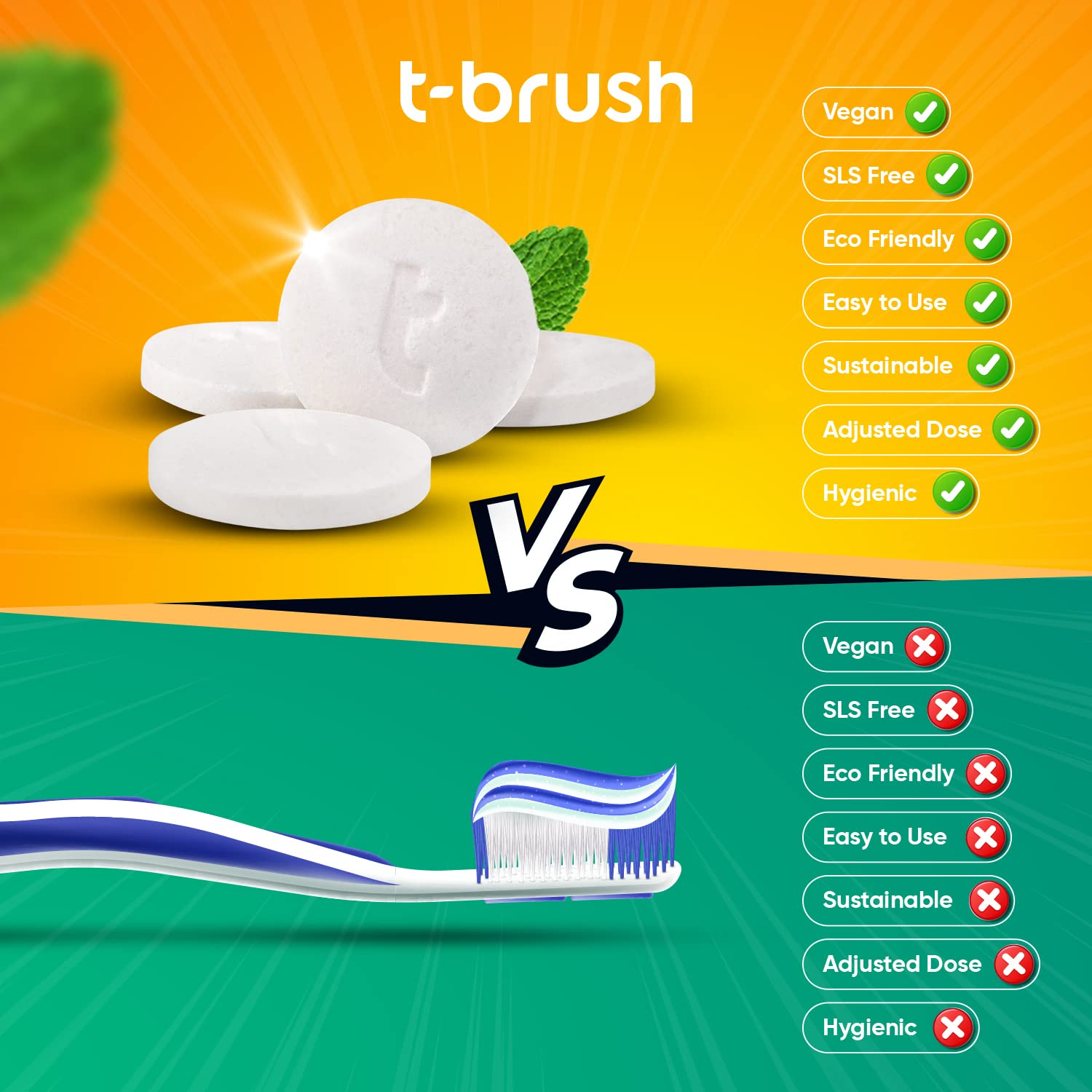 Tableta dental TBrush lista para uso en la boca y cepillado
