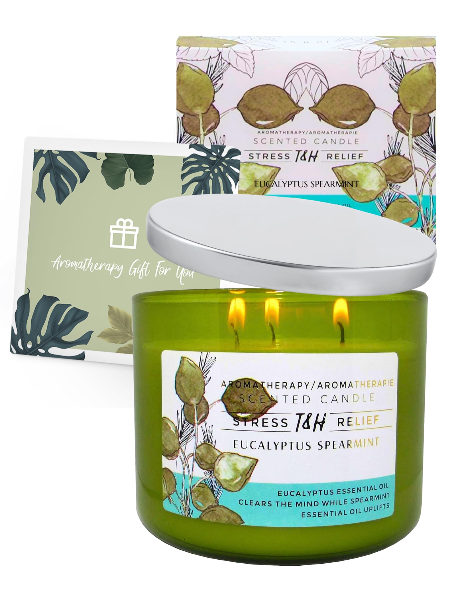 Vela encendida de T&H crea iluminación suave y calmante.