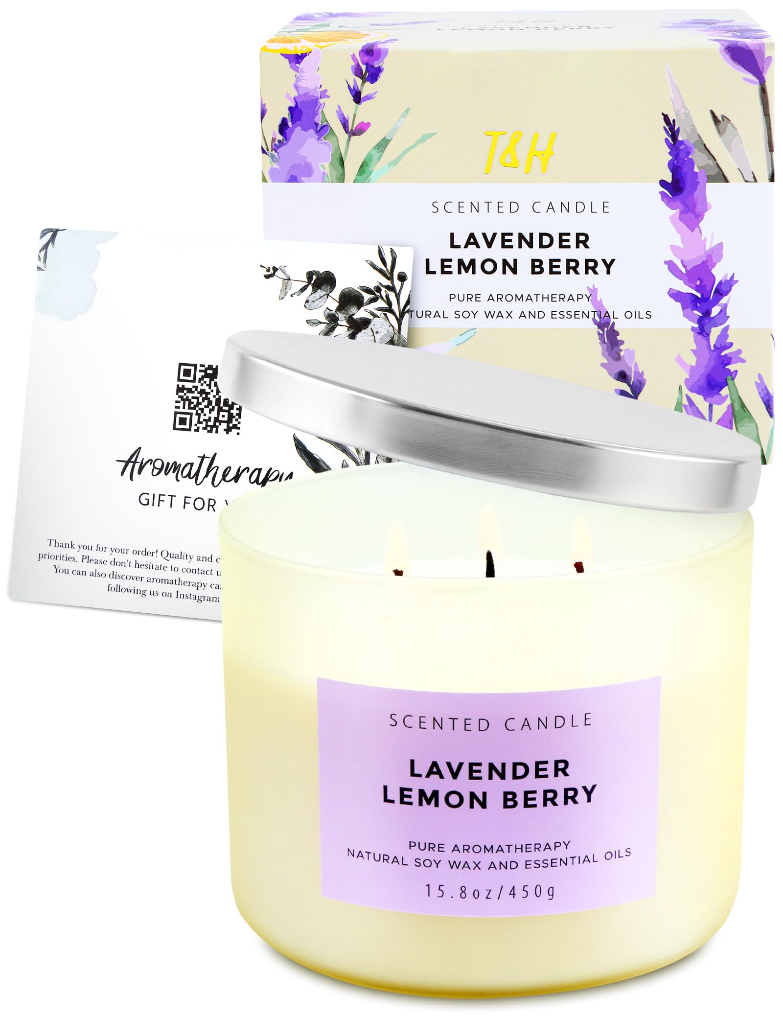 Regalo de vela T&H Lavanda-Limón, caja y tarjeta incluidas.