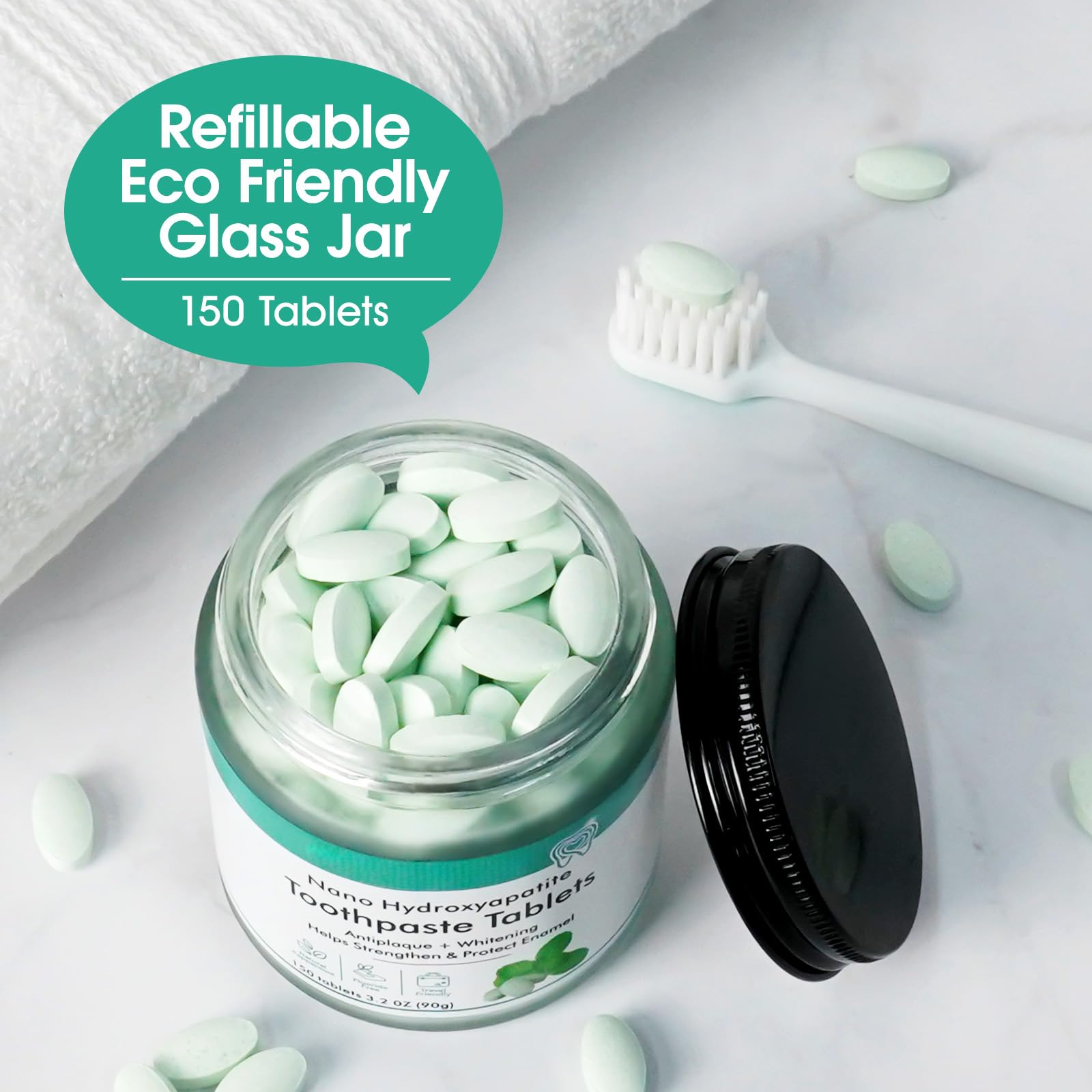 Tabletas dentales de menta para uso diario, cuidado suave